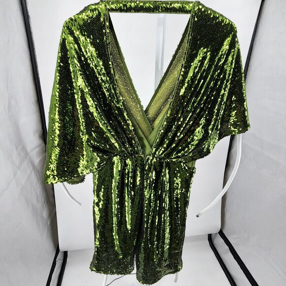 ASOS Design Womens Size 6 Tall Green Sequin Mini Dress V Neck Draped - Picture 7 of 12